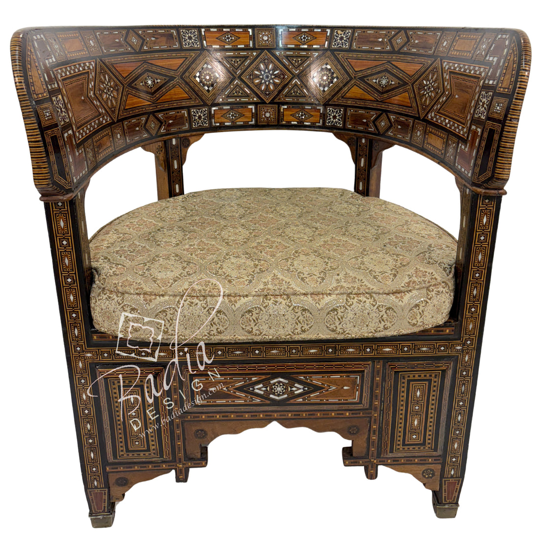 Handcrafted Mother of Pearl Inlay Chair with Cushion