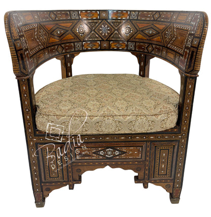 Handcrafted Mother of Pearl Inlay Chair with Cushion