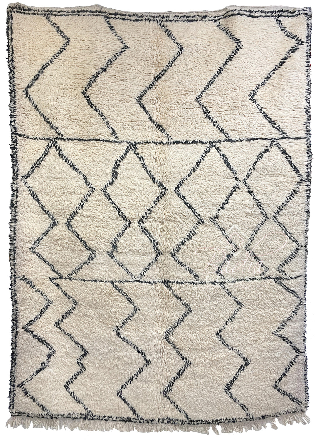 Cream Color Moroccan Rug with Geometric Designs