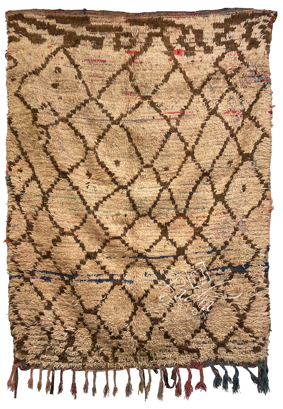 Small Brown and Beige Rug with Geometric Designs