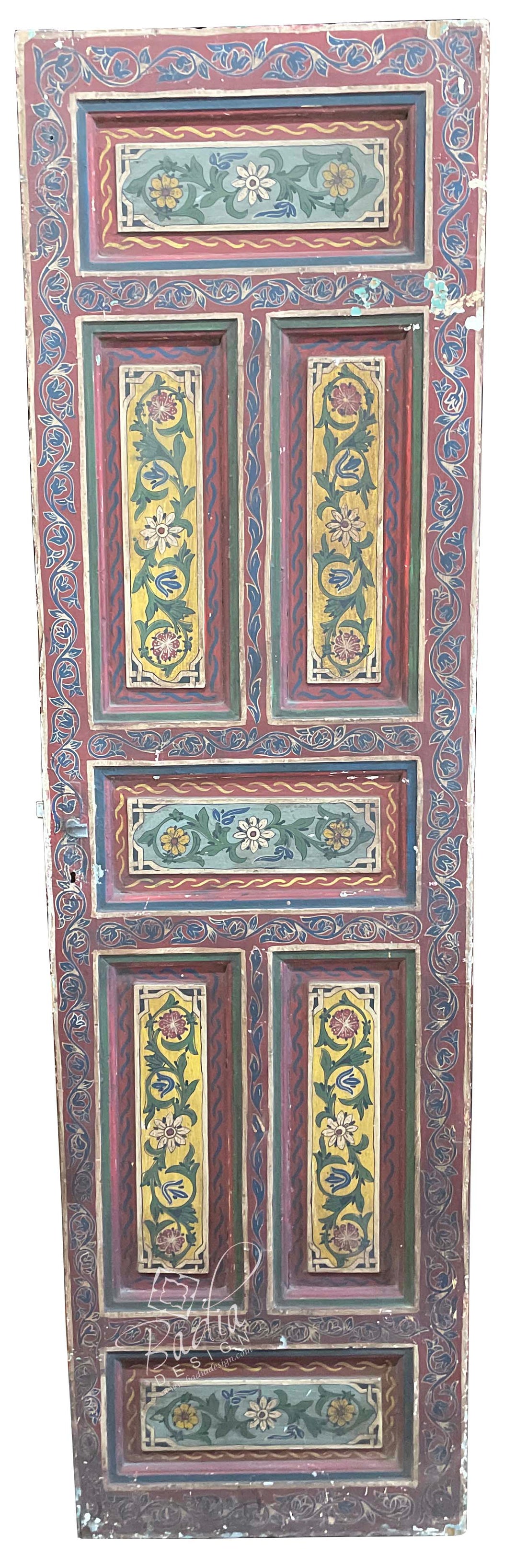 Moroccan Vintage Hand Painted Cedar Door