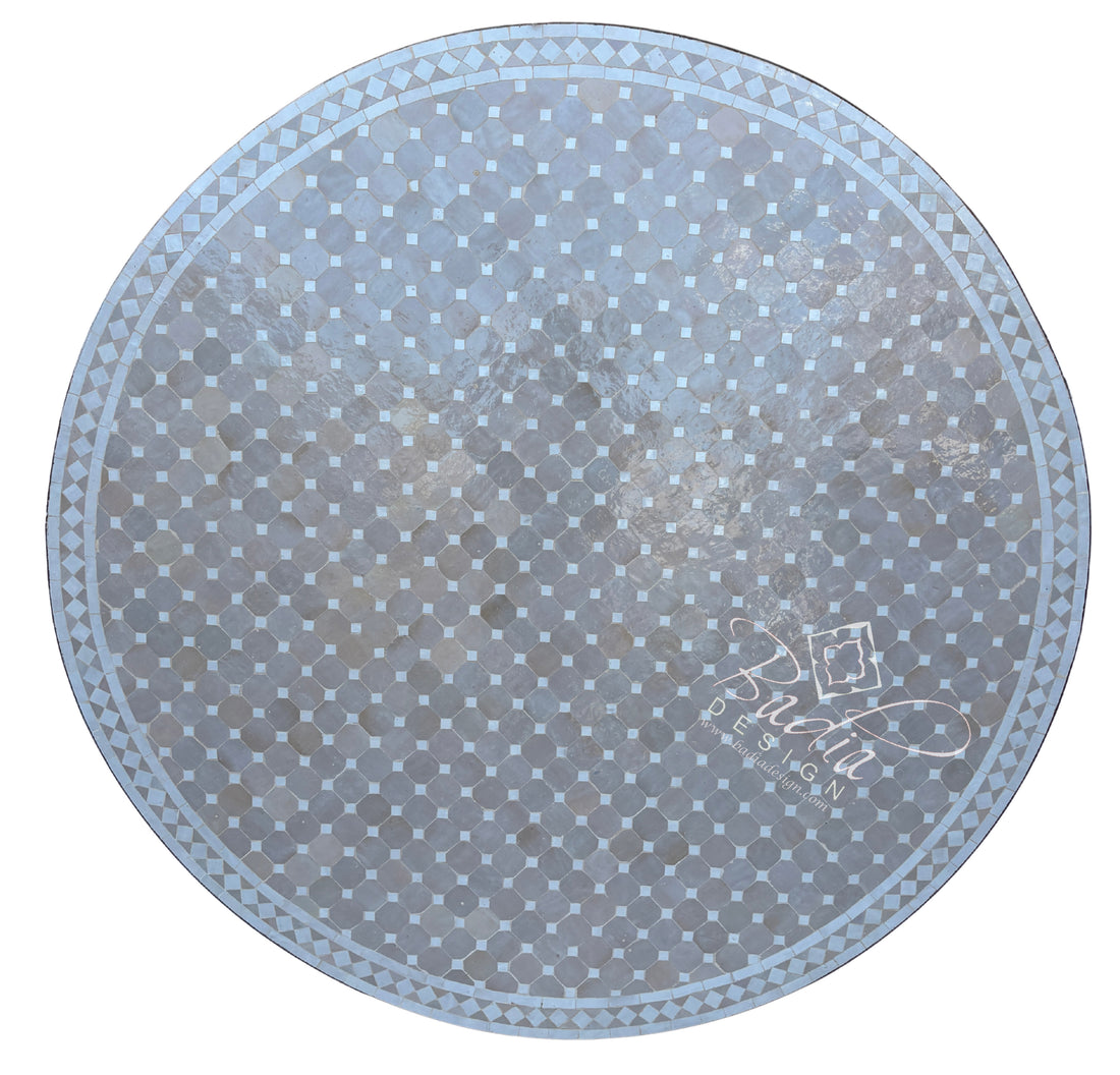 60" Moroccan Round Beige and Off-White Tile Table