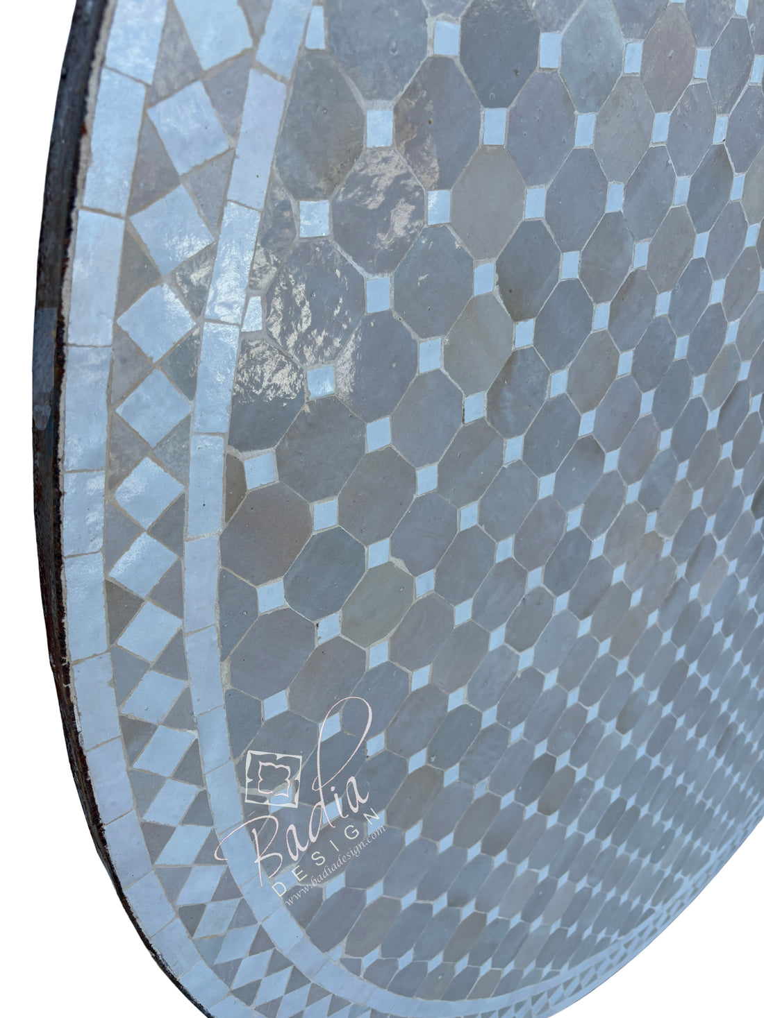 60" Moroccan Round Beige and Off-White Tile Table