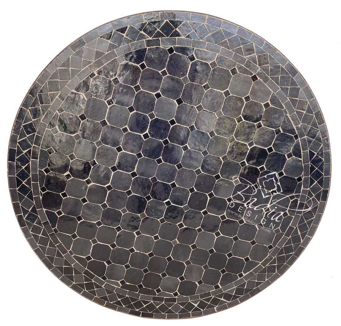 Round Black Moroccan Ceramic Tile Table Top