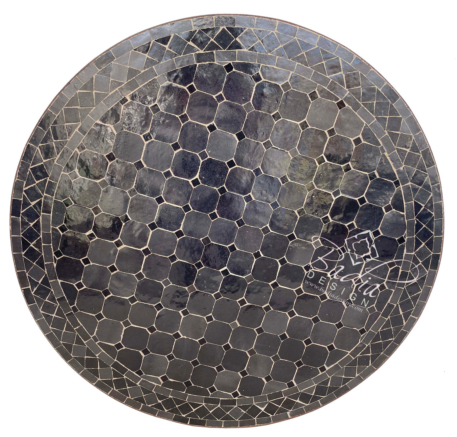 Round Black Moroccan Ceramic Tile Table Top