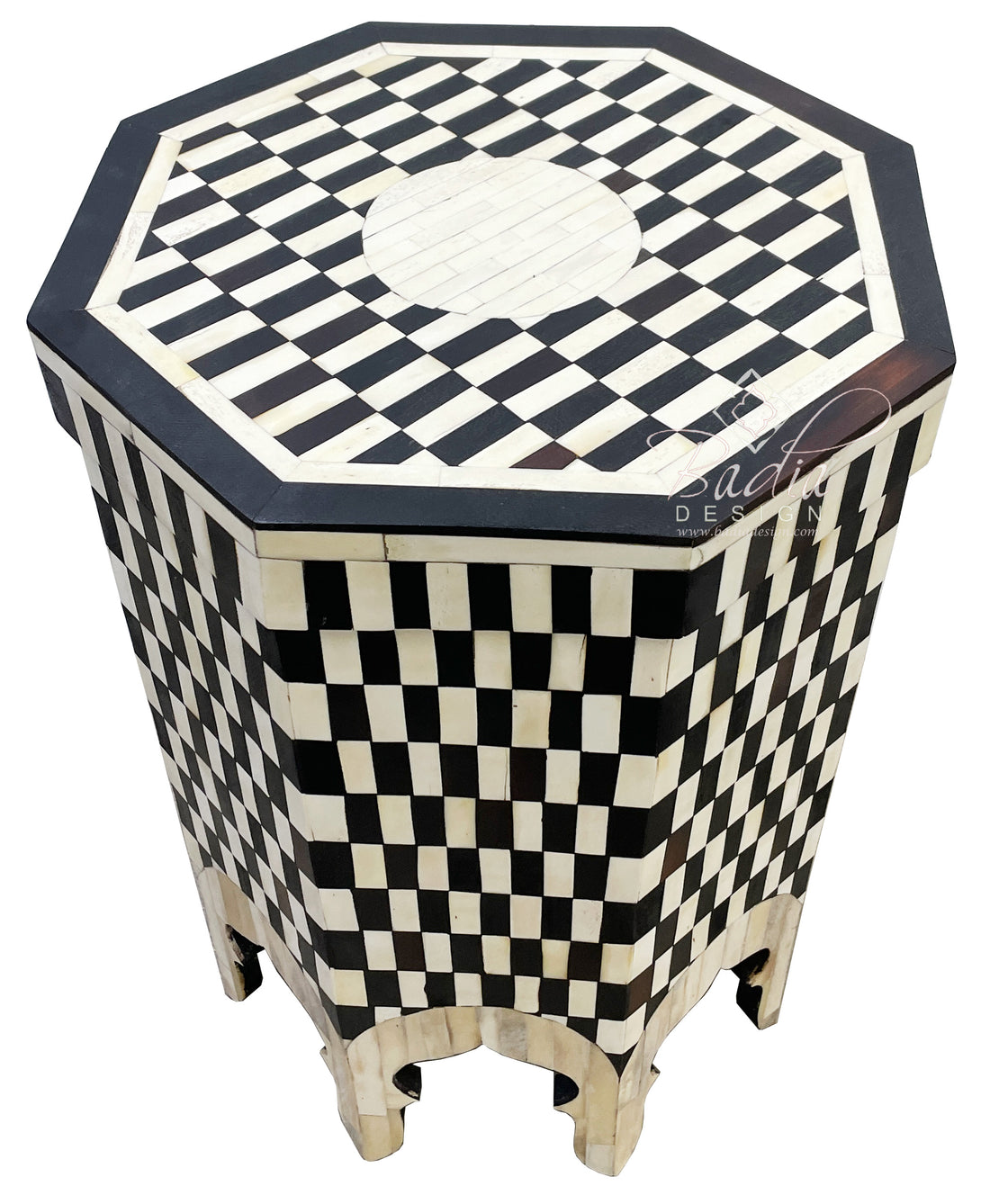 Black and White Camel Bone Inlay Side Table - MOP-ST147