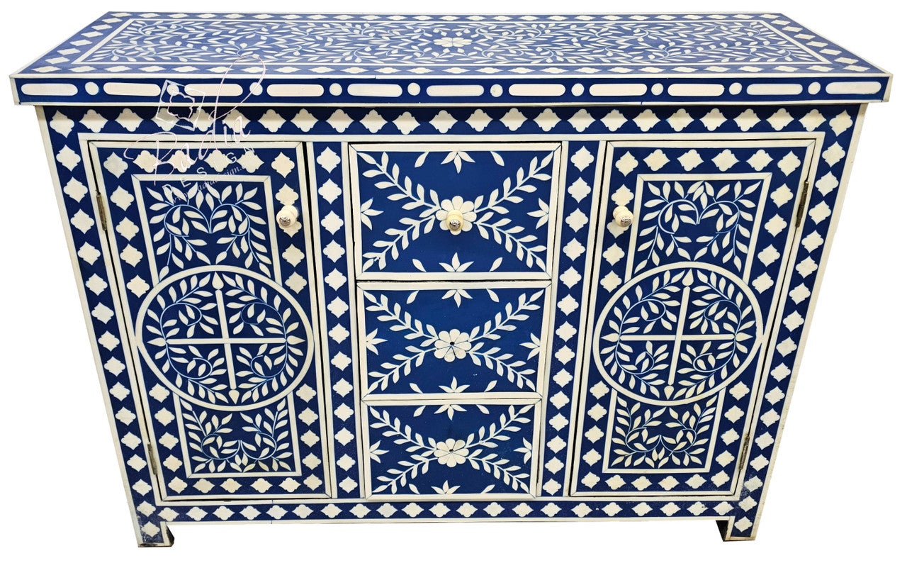 bone inlay dresser blue Vine Bone Inlay 5 Drawer Dresser Royal Blue
