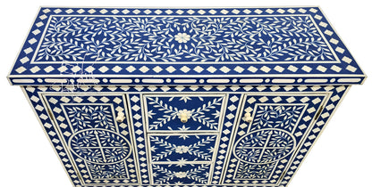 Blue Camel Bone Inlay Dresser with Mirror Set