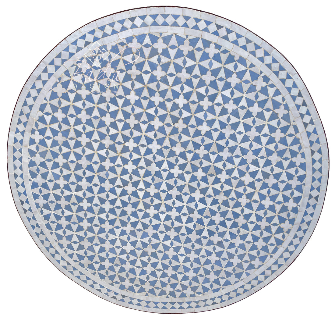 Blue and White Moroccan Mosaic Tile Table Top