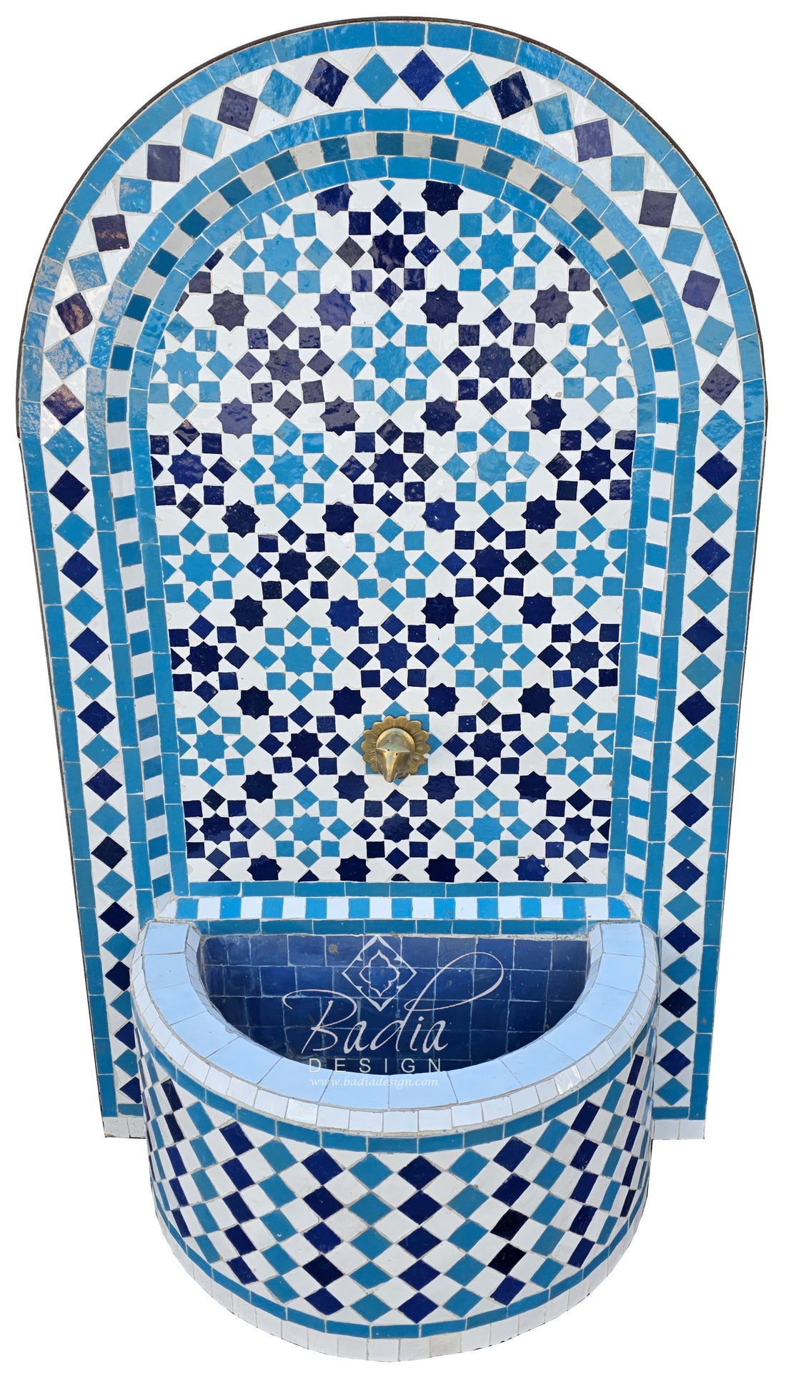 Moroccan Arch Top Blue and White Tile Water Fountain