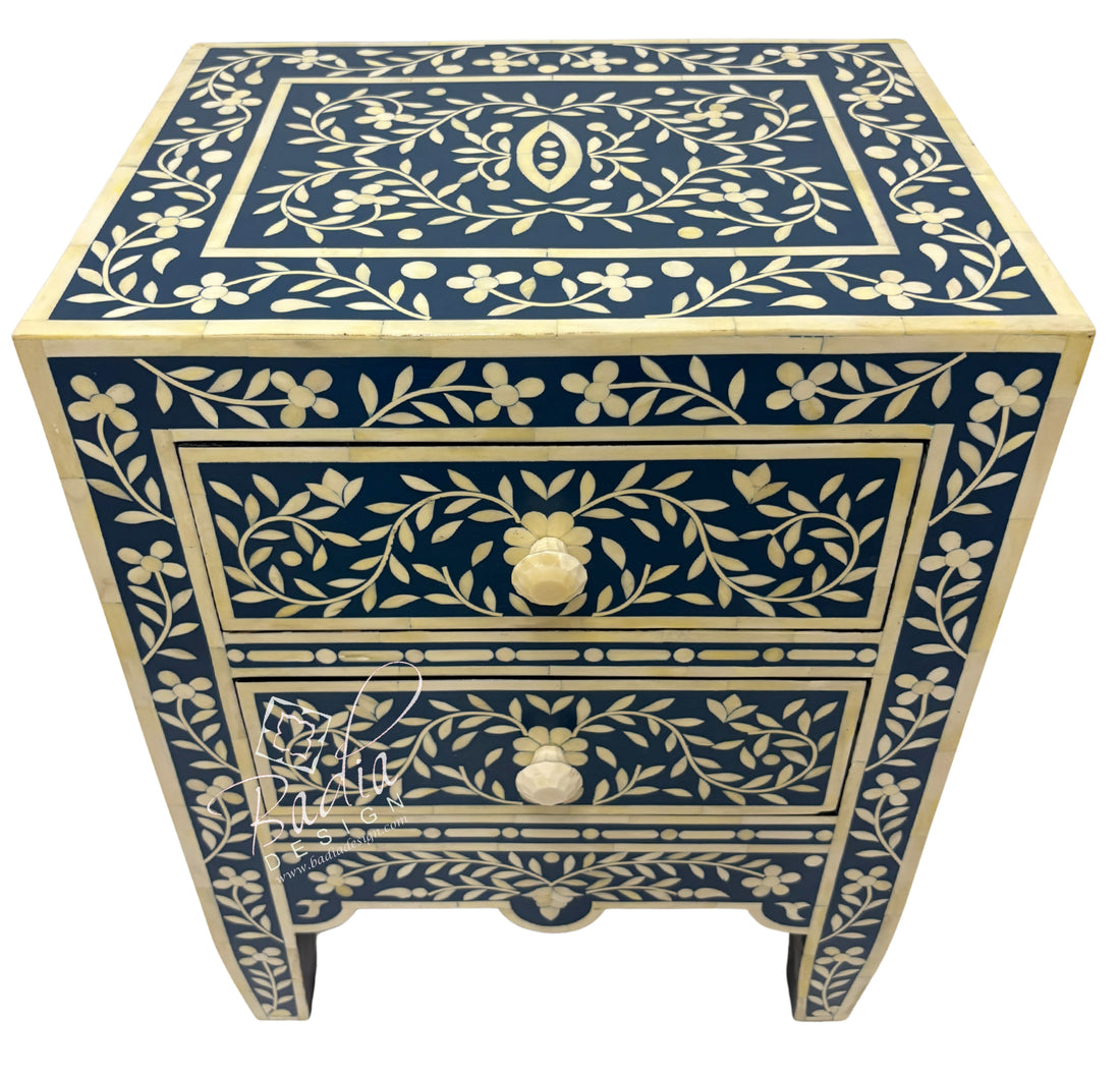 Blue and Off-White Camel Bone Nightstand