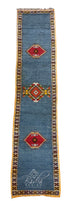 Blue Moroccan Runner Rug with Red Diamond Motifs