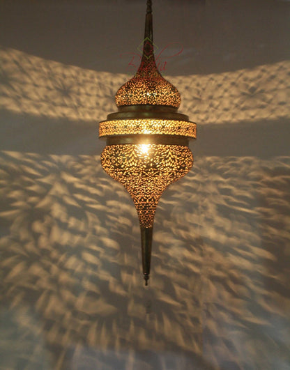 Tall Hand Punched Brass Chandelier
