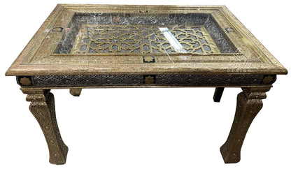 Embossed Brass Dining Room Table with Four Chairs Set