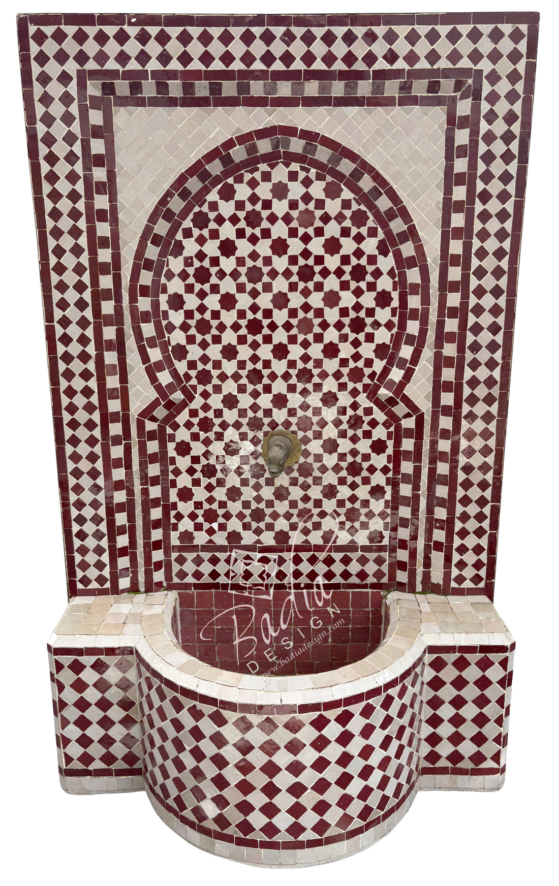 Moroccan Brick Red and Beige Mosaic Tile Water Fountain