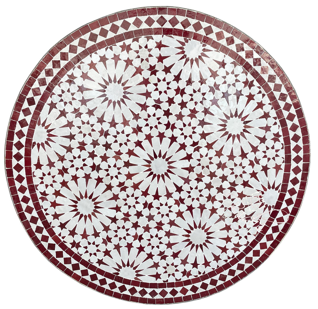 Brick Red and White Moroccan Mosaic Tile Table Top