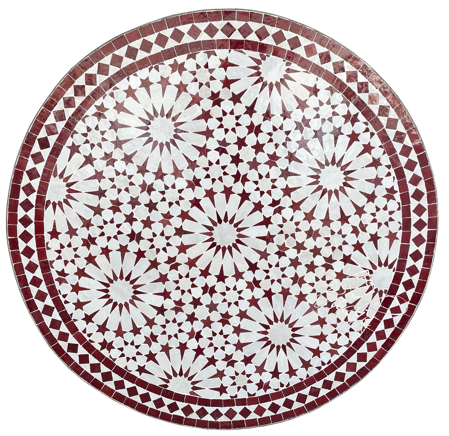Brick Red and White Moroccan Mosaic Tile Table Top