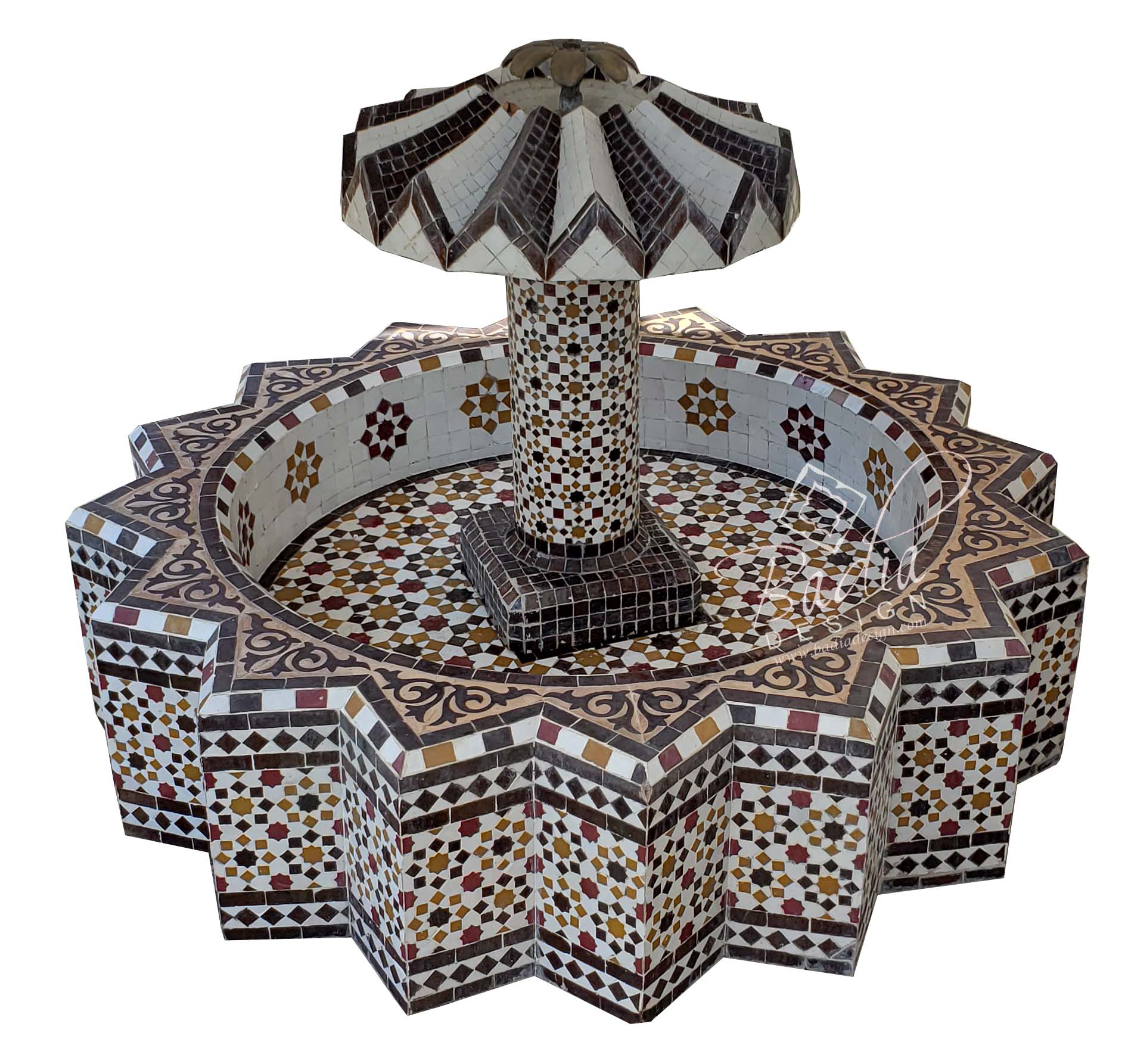 Brown Moroccan Mosaic Star Shaped Floor Water Fountain