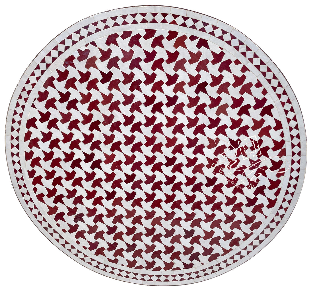 Burgundy and White Moroccan Mosaic Tile Table Top