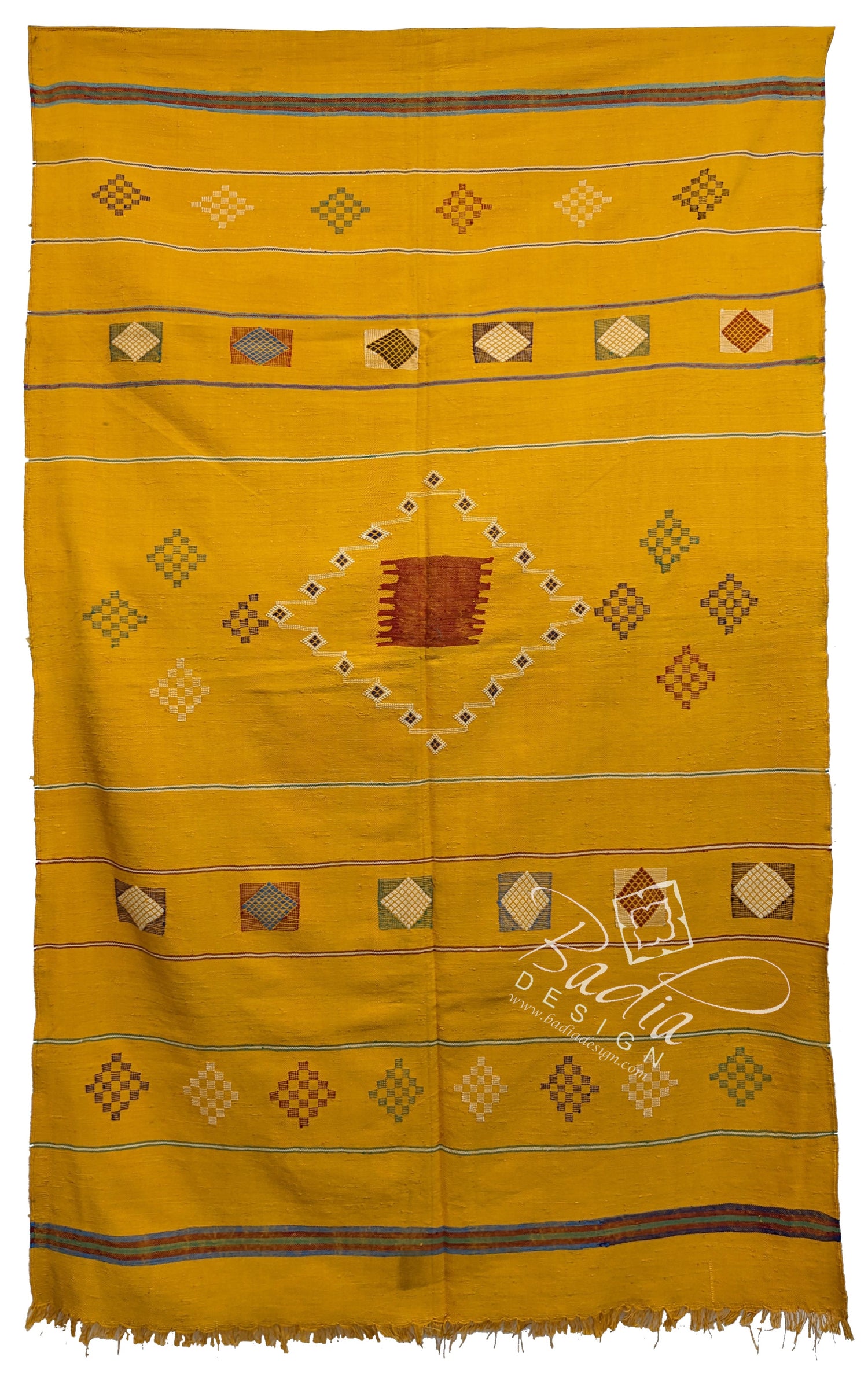 Moroccan Yellow Cactus Silk Rug with Tribal Designs