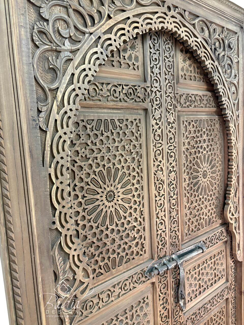 Stained Hand Carved Wooden Door