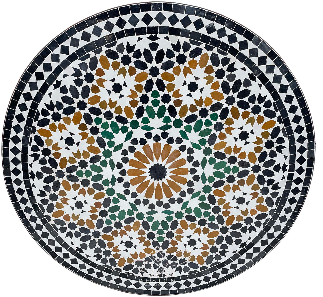 Intricately Designed Round Moroccan Mosaic Tile Table Top