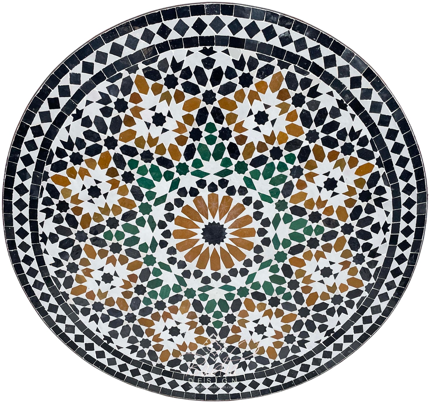 Intricately Designed Round Moroccan Mosaic Tile Table Top