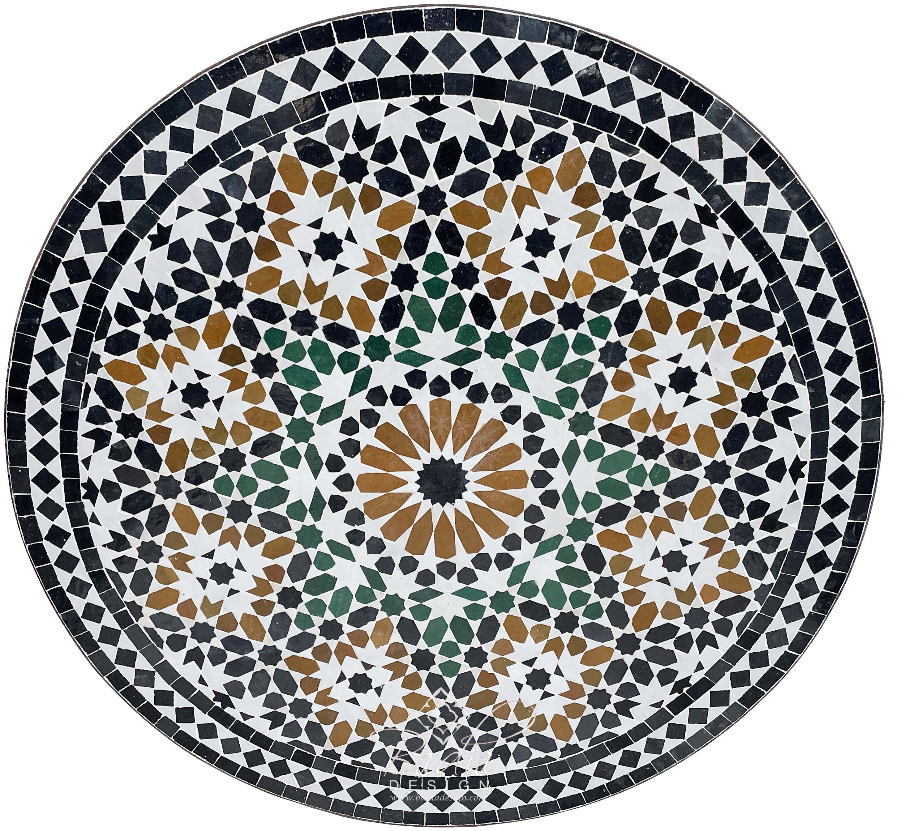 Intricately Designed Round Moroccan Mosaic Tile Table Top