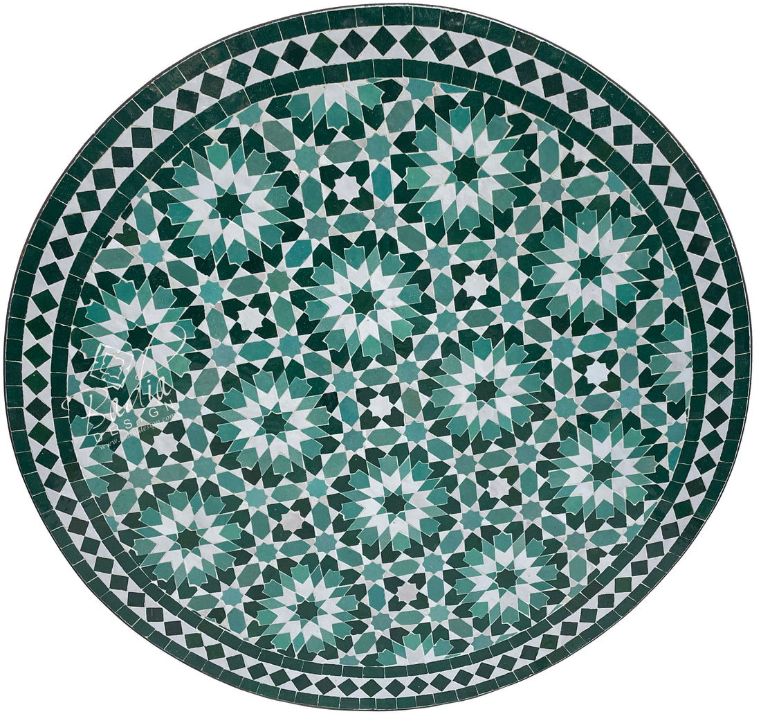 Intricately Designed Green Moroccan Mosaic Tile Table Top