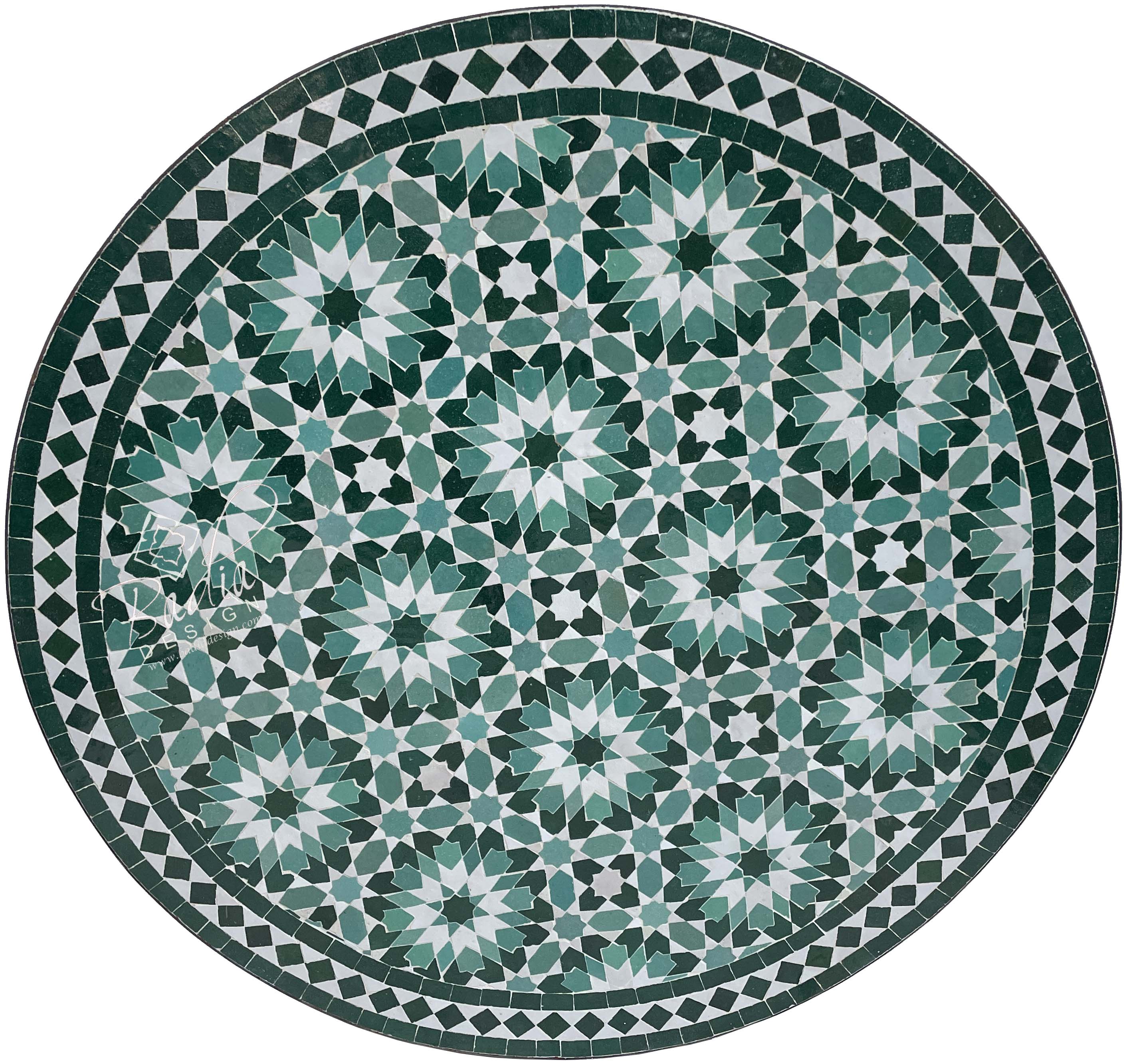Intricately Designed Green Moroccan Mosaic Tile Table Top