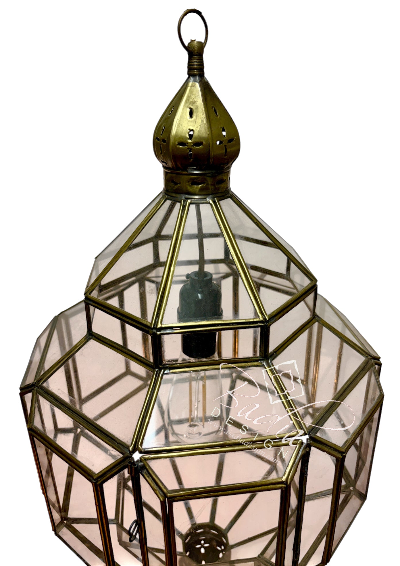 Clear Glass Moroccan Brass Hanging Lantern