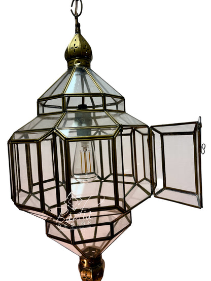 Clear Glass Brass Hanging Lantern