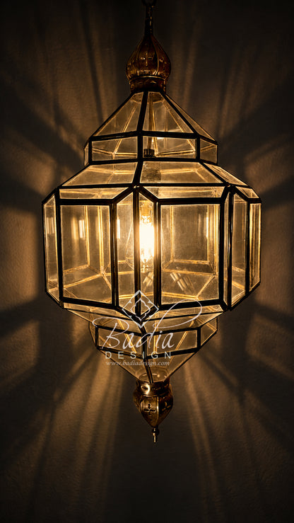 Clear Glass Moroccan Brass Hanging Lantern