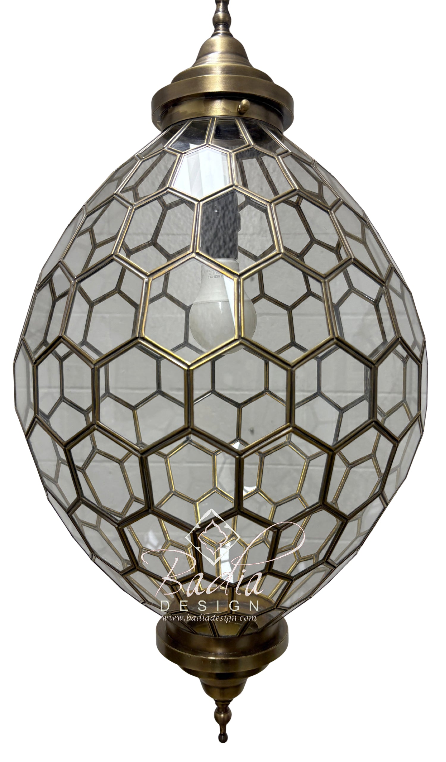 Moroccan Brass Frame Clear Glass Hanging Light Fixture