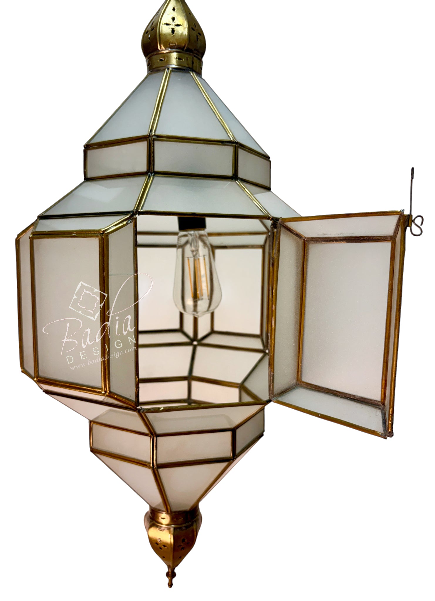 Clear and White Glass Brass Hanging Lanterns