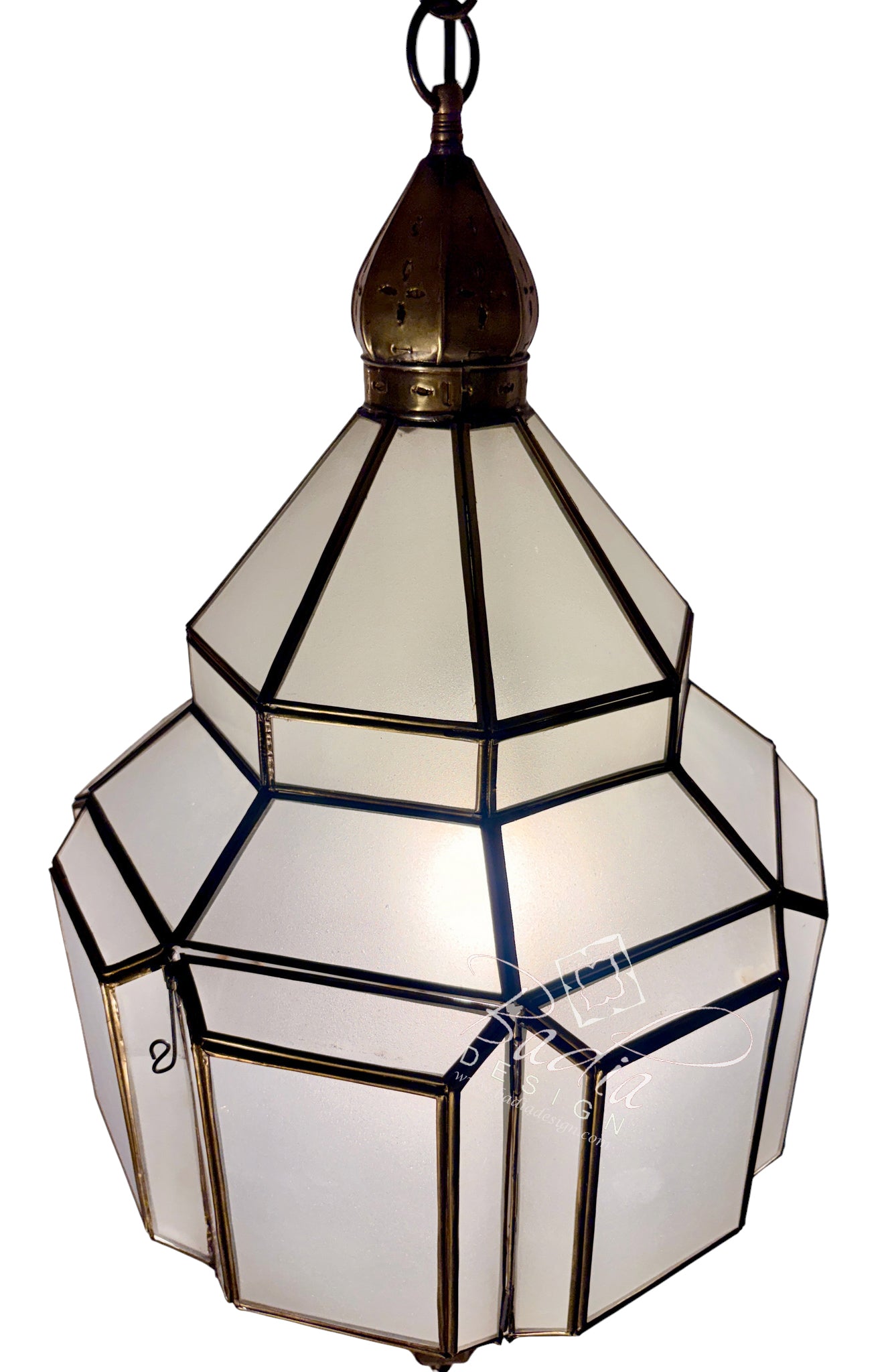 Clear and White Glass Brass Hanging Lanterns