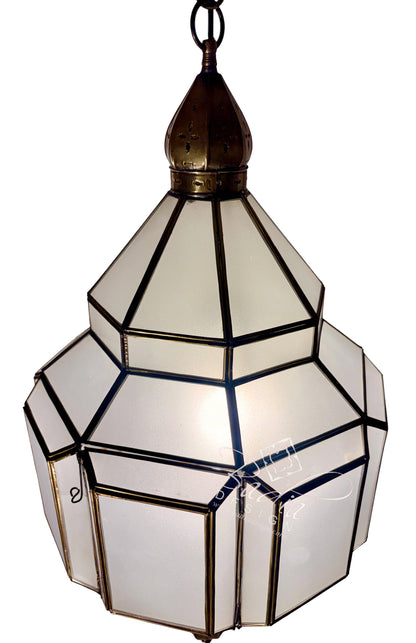 Clear and White Glass Brass Hanging Lanterns