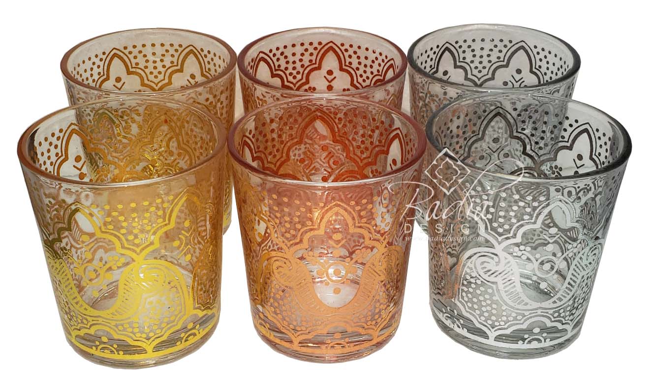 Multi-Color Moroccan Arabesque Beverage Glass Set