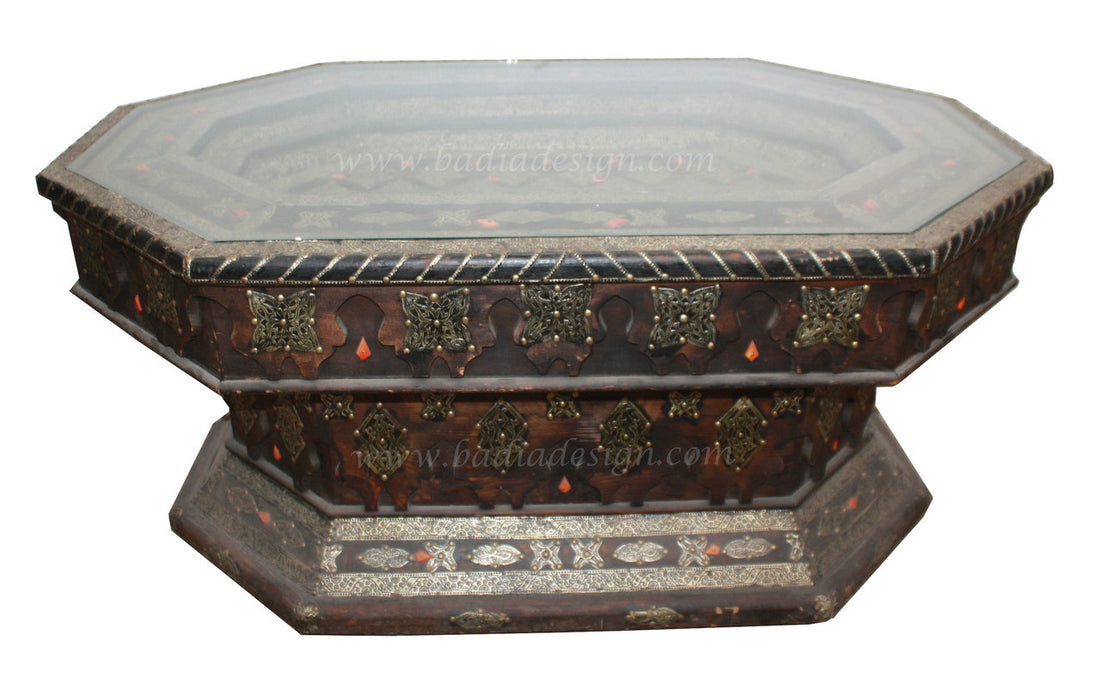 Embossed Metal and Bone Wide Octogonal Table