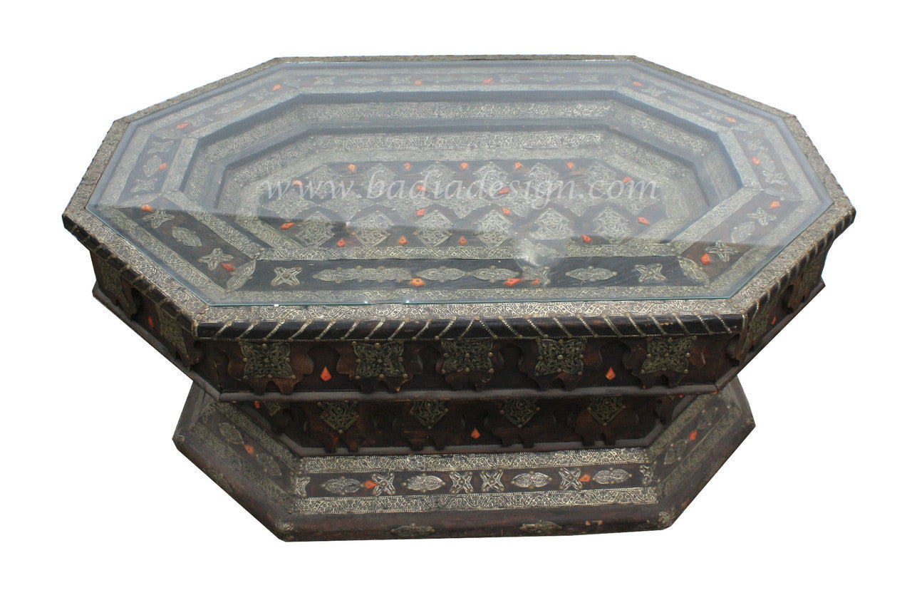 Embossed Metal and Bone Wide Octogonal Table