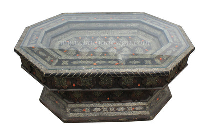 Embossed Metal and Bone Wide Octogonal Table