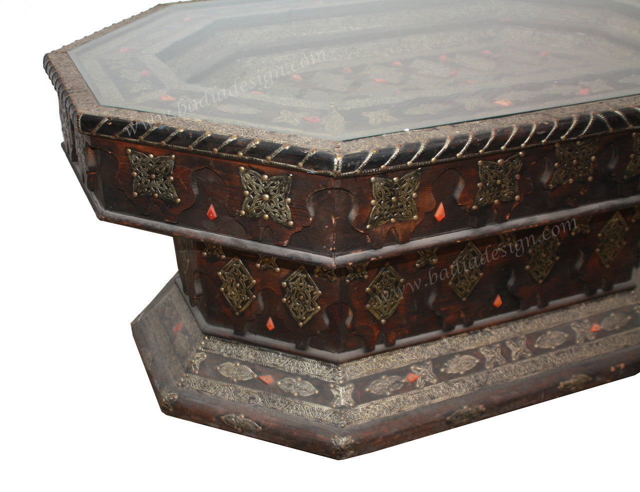 Embossed Metal and Bone Wide Octogonal Table