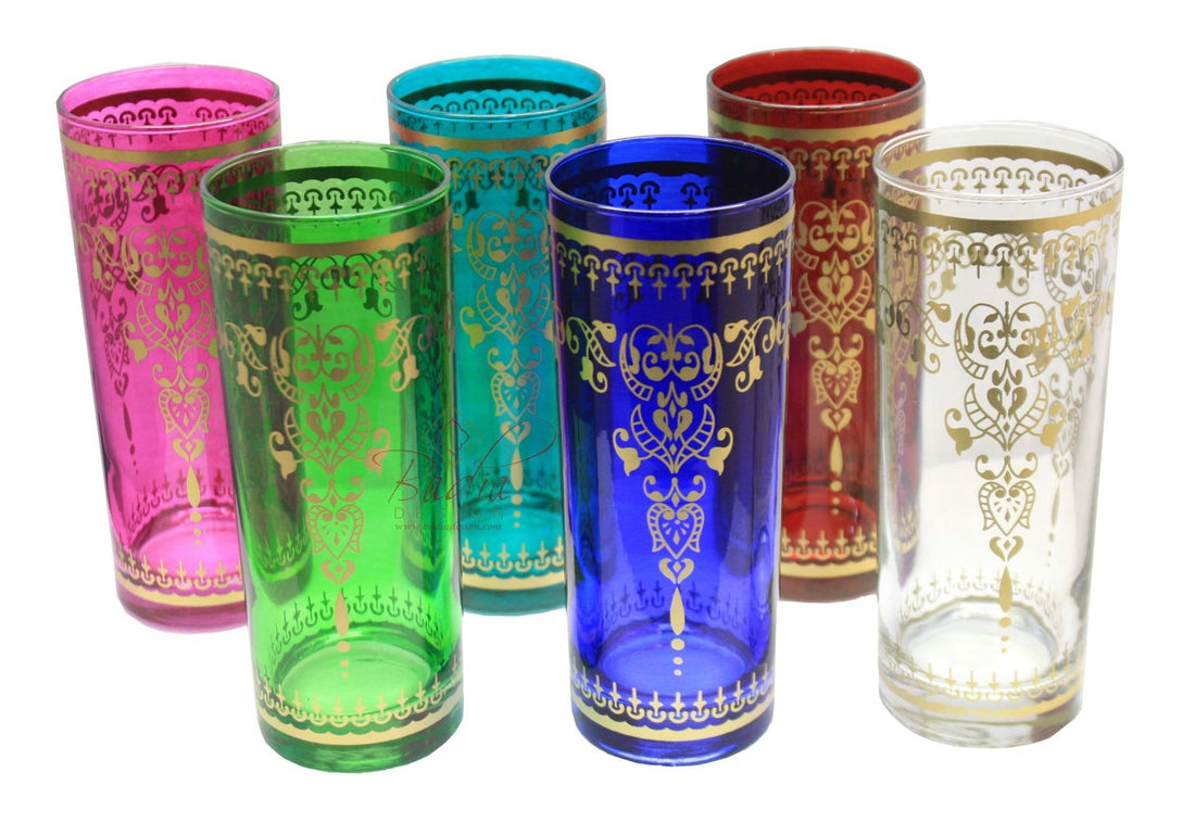 Tall Multi Color Moroccan Beverage Glass Set - Pack of 6