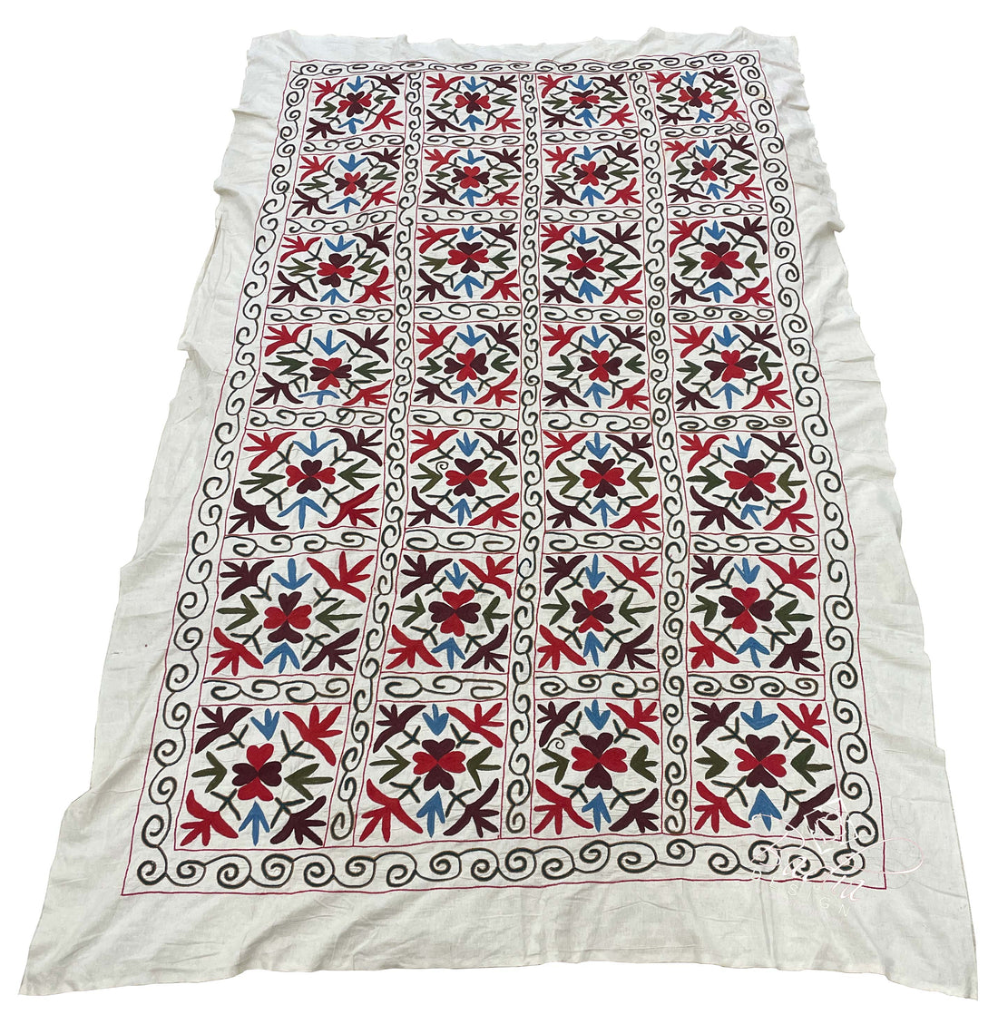 72" W x 113" H - Colorful Handmade Suzani Quilt - SUZQLT027