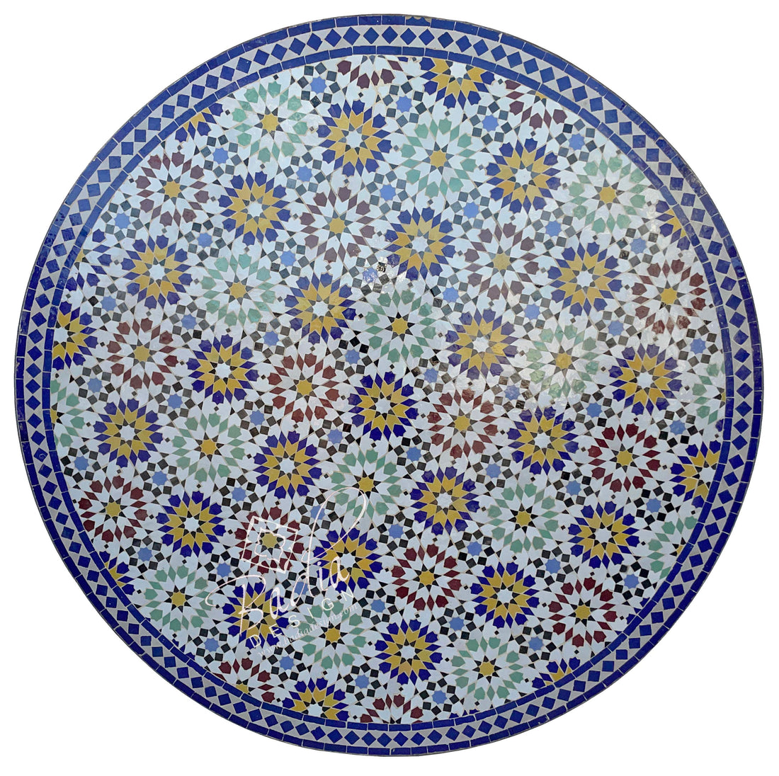 Round Blue Multi-Color Moroccan Mosaic Tile Table Top