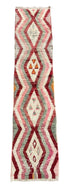 Cream Moroccan Runner Rug with Burgundy Geometric Designs