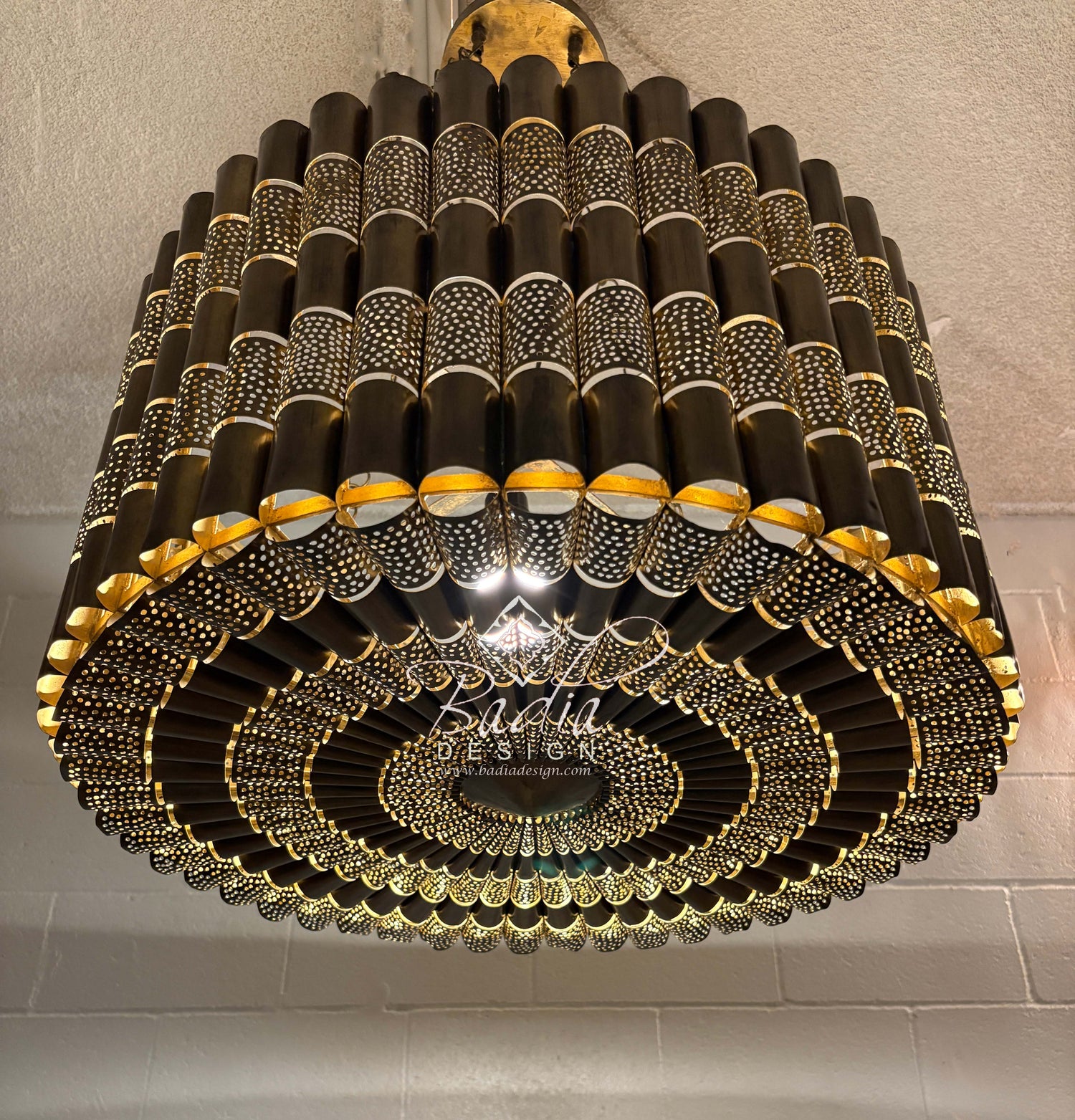 Cylindrical Drum Shaped Brass Chandelier