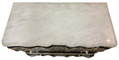 White Mother of Pearl Inlay Dresser with Three Drawers and Dark Stained