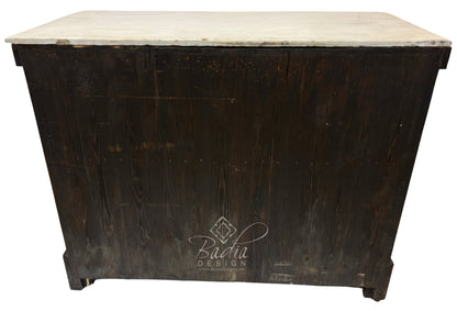 White Mother of Pearl Inlay Dresser with Three Drawers and Dark Stained
