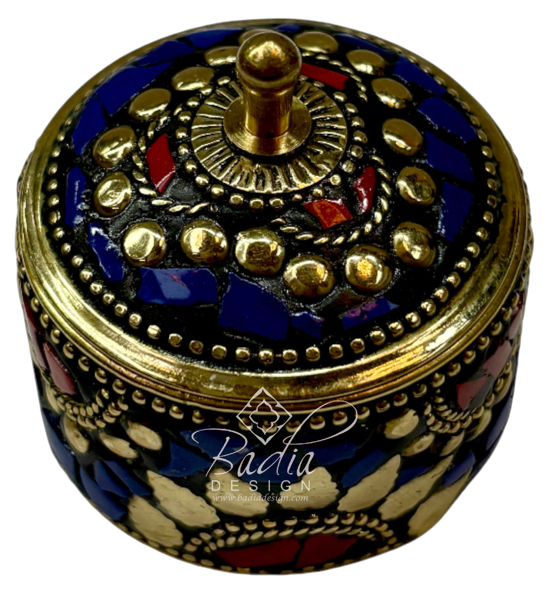 Decorative Moroccan Blue and Gold Resin Container